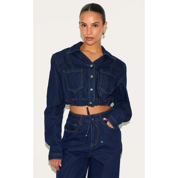 Petite Dark Indigo Cropped Denim Jacket