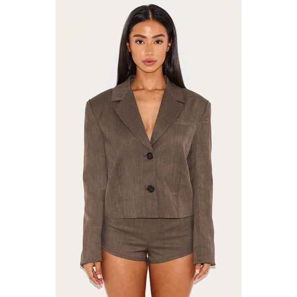 Petite Dark Khaki Tailored Cropped Blazer