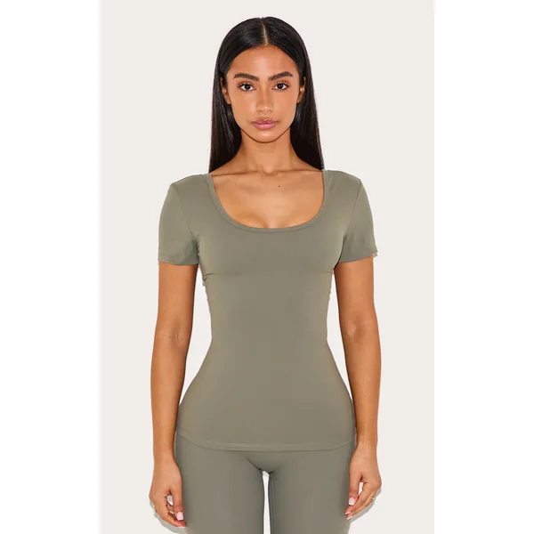 Petite Dark Olive Snatched Sculpt Scoop Back Top