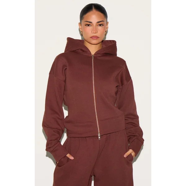 Petite Deep Chocolate Double Zip Cinched Hoodie