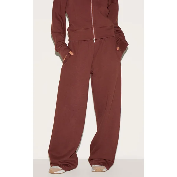 Petite Deep Chocolate Mid Rise Drawstring Wide Leg Sweatpants