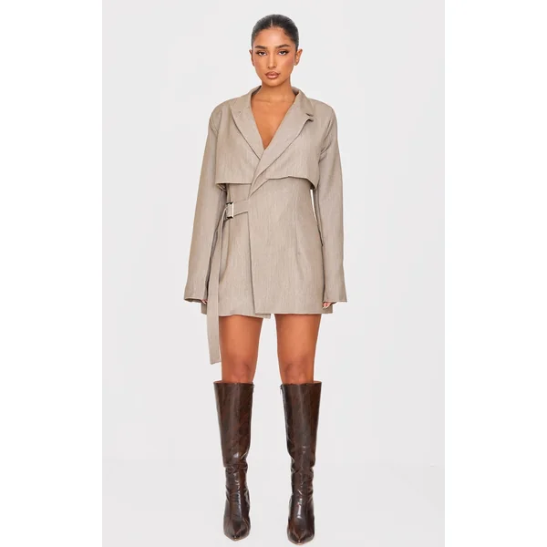 Petite Deep Stone Trim Detail Oversized Blazer Dress