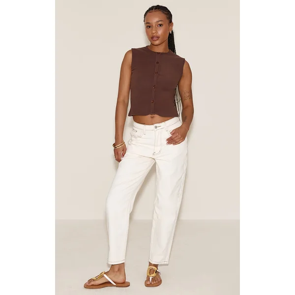 Petite Ecru High Waist Mom Jeans