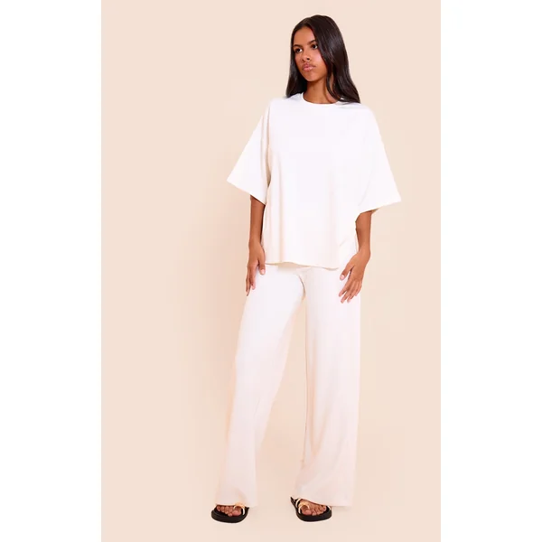 Petite Ecru Modal Elasticated Waist Wide Leg Pant