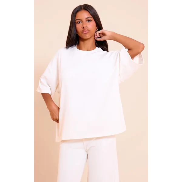 Petite Ecru Modal Oversized Short Sleeve Top