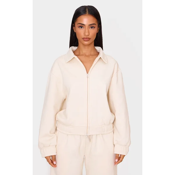 Petite Ecru Zip Through Collared Sweatshirt