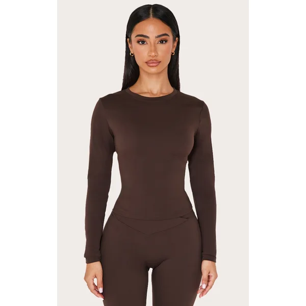 Petite Espresso Sculpt Long Sleeve Gym Top