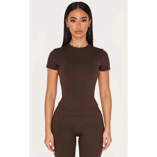 Petite Espresso Sculpt Longline Short Sleeve Gym Top
