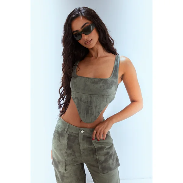 Petite Green Acid Wash Corset Top