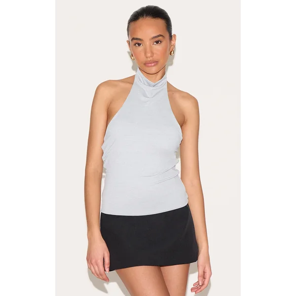 Petite Grey Extreme Halterneck Top