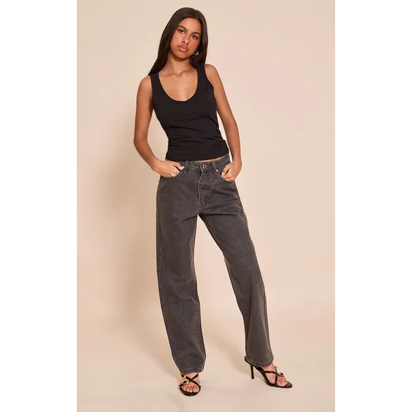 Petite Grey High Waist Straight Leg Jeans