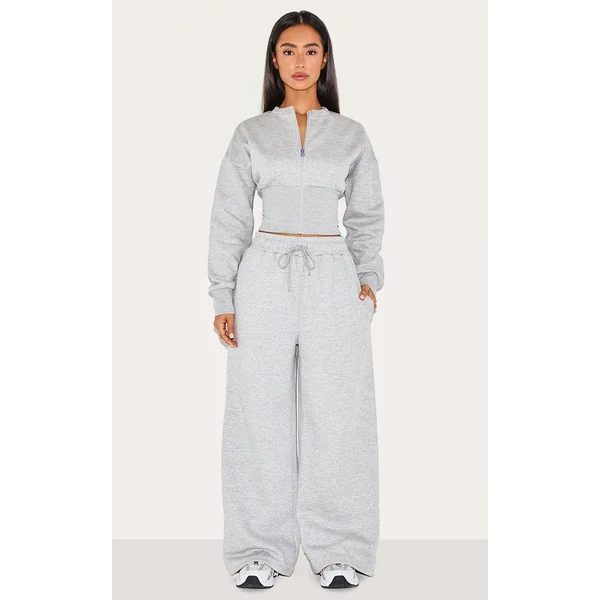 Petite Grey Marl Drawstring Wide Leg Sweatpants