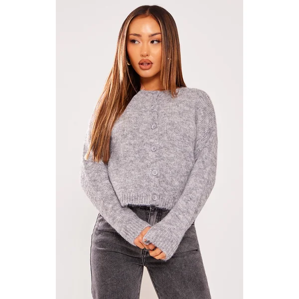 Petite Grey Marl Knitted Cardigan