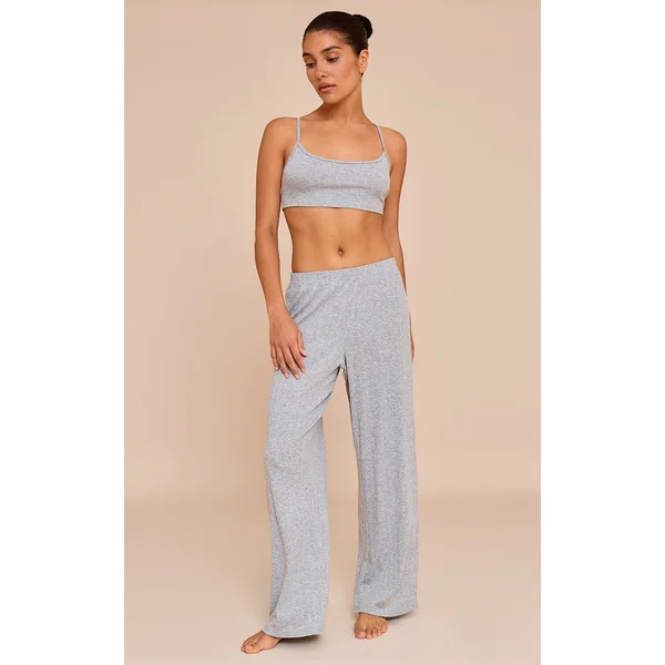 Petite Grey Marl Pointelle Pj Pants