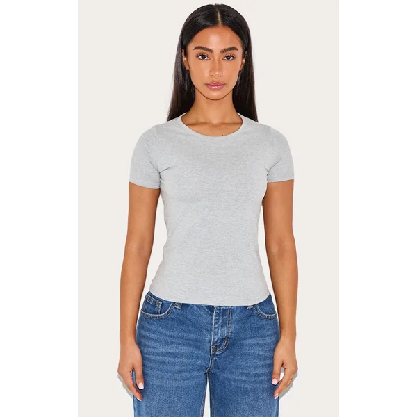 Petite Grey Marl Premium Cotton Cap Sleeve T-shirt