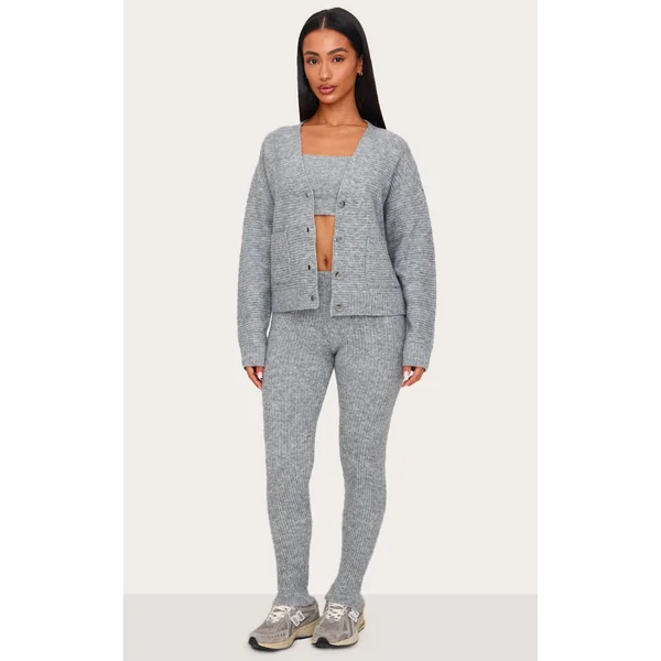 Petite Grey Marl Rib Knit Leggings