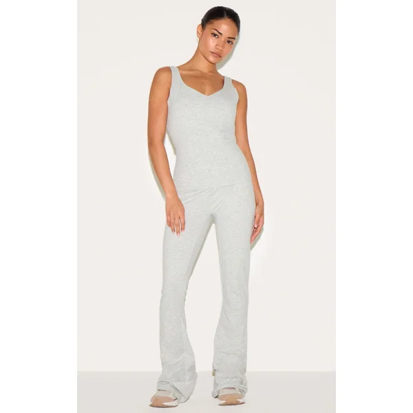 Petite Grey Marl Sculpt High Waist Flared Yoga Pants