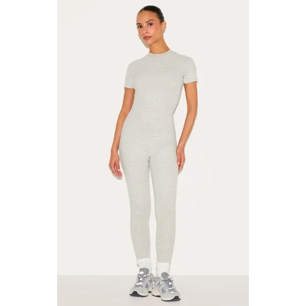 Petite Grey Marl Short Sleeve Sculp Unitard