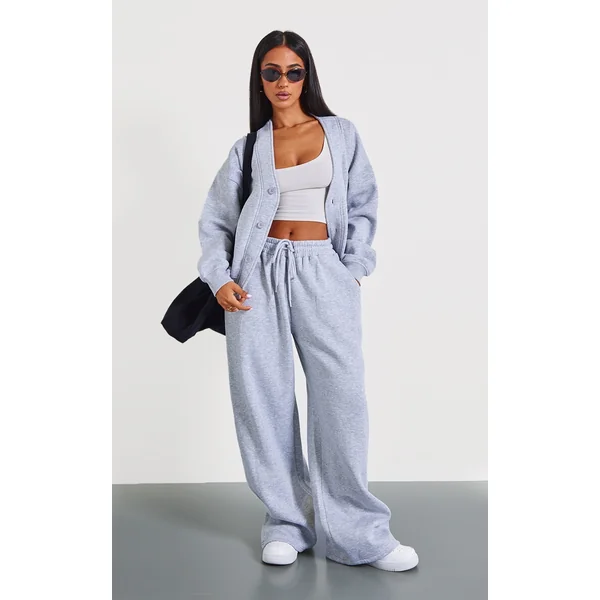 Petite Grey Marl Wide Leg Elasticated Drawstring Sweatpants
