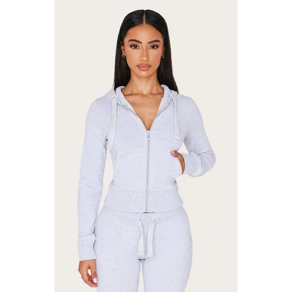 Petite Grey Marl Zip Up Fitted Track Top