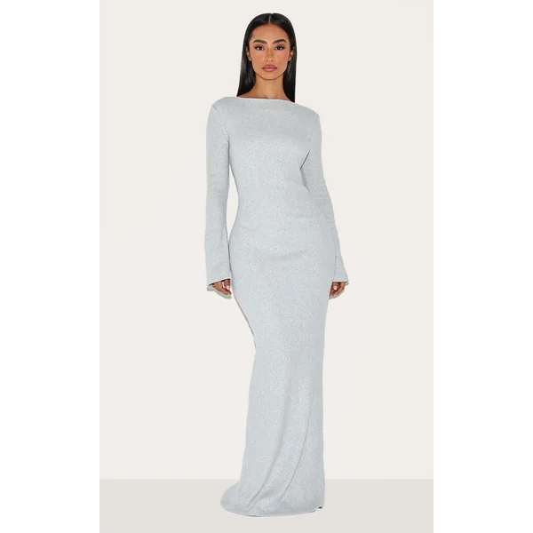 Petite Grey Ribbed Maxi Dress