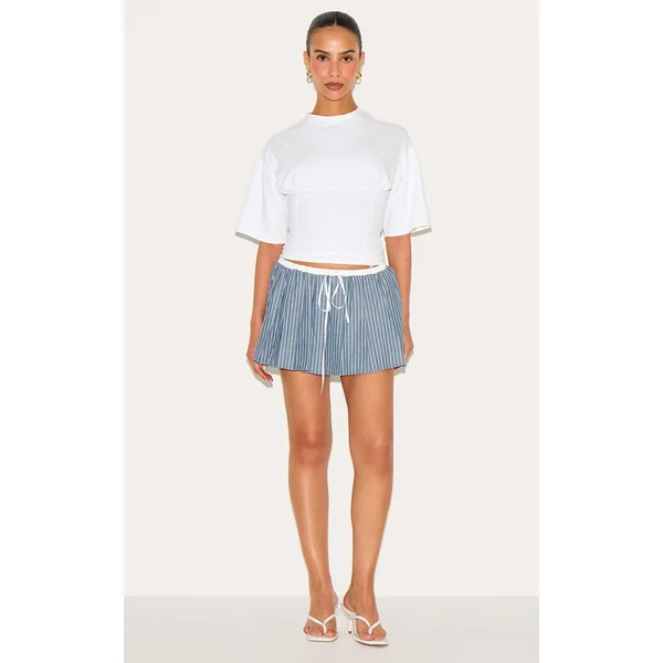 Petite Grey Waistband Detail Pinstripe Mini Skirt