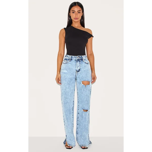 Petite Ice Blue Ripped Split Hem Jeans