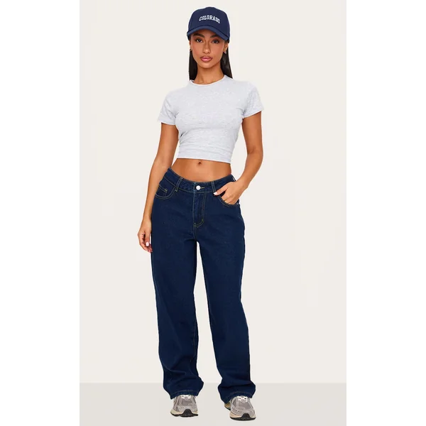 Petite Indigo Dipped Back Waistband Boyfriend Jeans