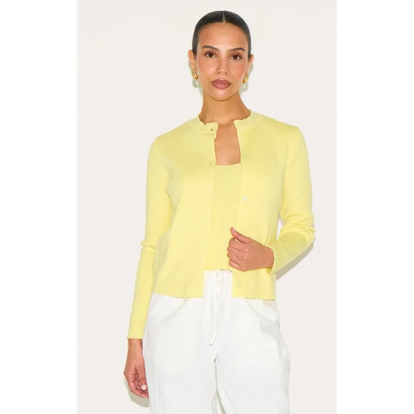 Petite Lemon Knitted Button Up Cardigan
