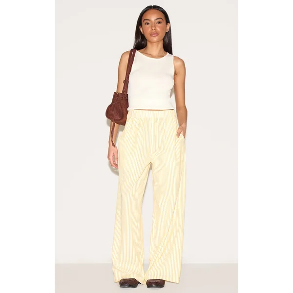 Petite Lemon Stripe Linen Look Elasticated Waist Pants