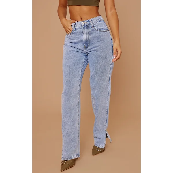 Petite Light Blue Split Hem Jean