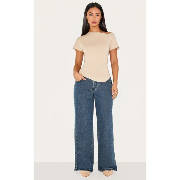 Petite Mid Blue Wash Low Rise Boyfriend Jeans