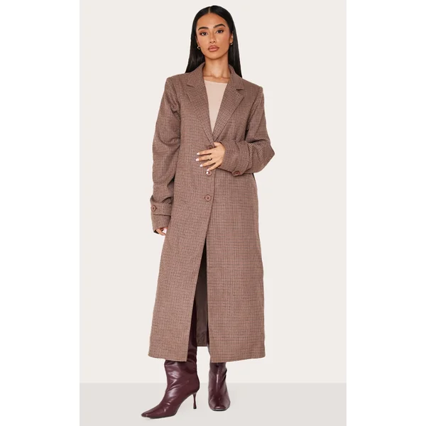 Petite Multi Check Print Oversized Trench Coat