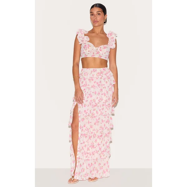 Petite Multi Floral Ruffle Maxi Skirt