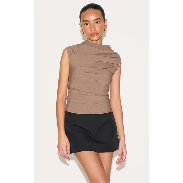 Petite Mushroom High Neck Cowl Top