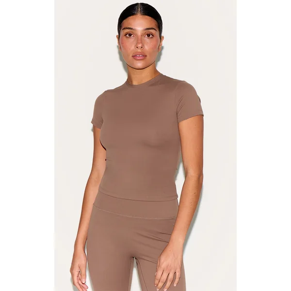 Petite Mushroom Sculpt Longline Gym Top Short Sleeve