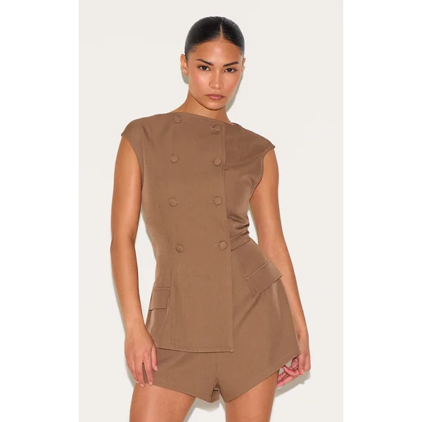 Petite Mushroom Sleeveless Tailored Romper