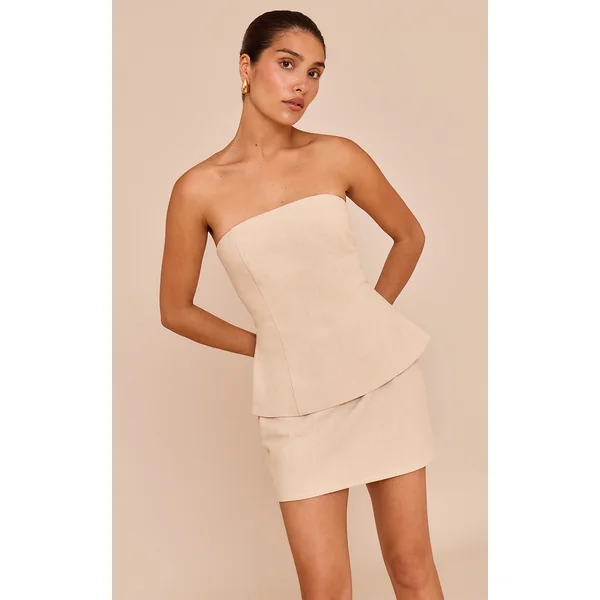 Petite Natural Premium Linen Look A Line Mini Skirt