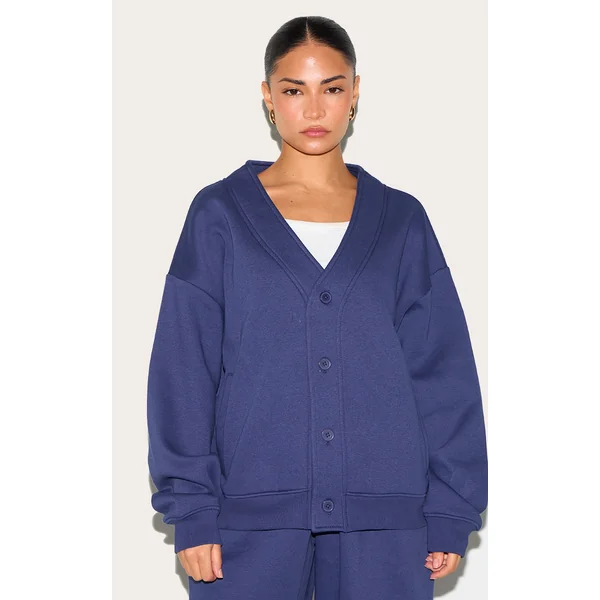 Petite Navy Button Up Side Pocket Sweatshirt