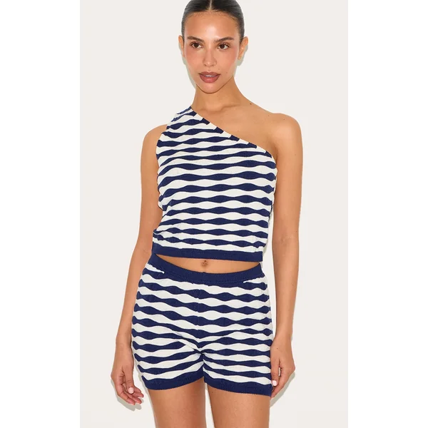 Petite Navy Knitted Striped Shorts