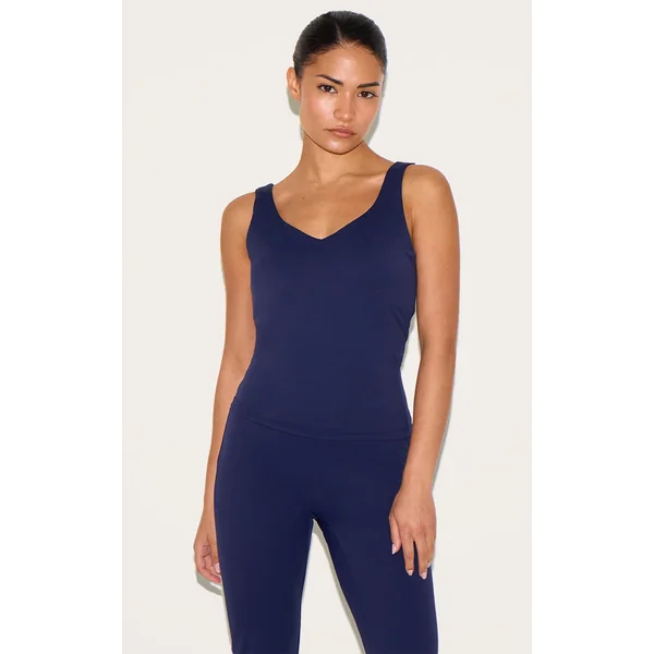Petite Navy Longline Sculpt Padded Sports Bra