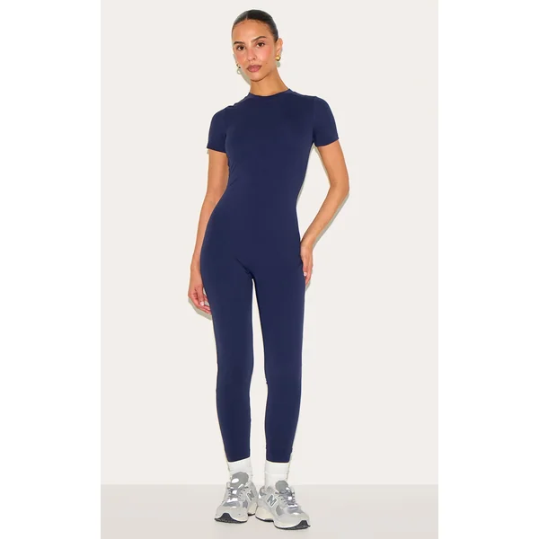 Petite Navy Short Sleeve Sculp Unitard