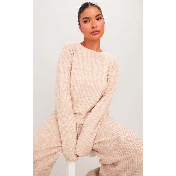 Petite Oatmeal Knit Oversized Sweater
