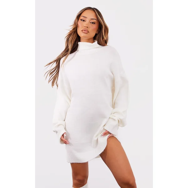 Petite Oatmeal Knitted Slouchy Sweater Dress