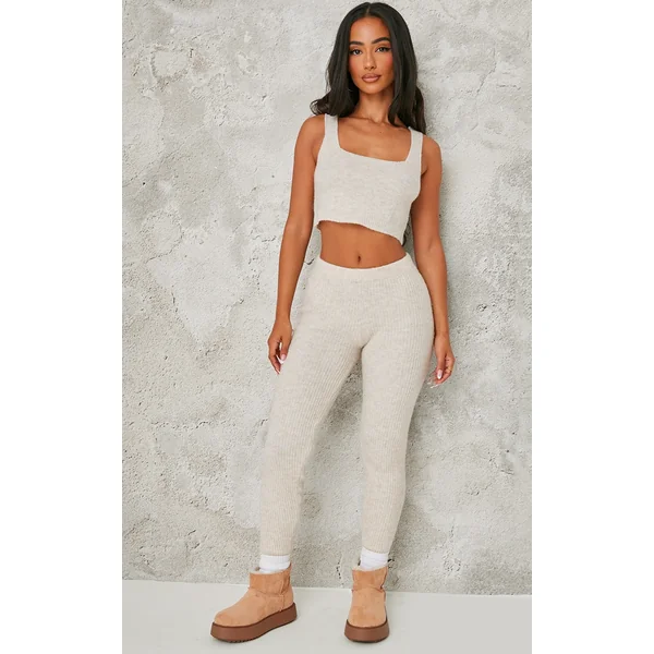 Petite Oatmeal Rib Knit Leggings