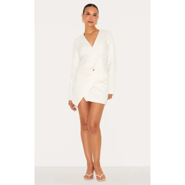 Petite Off White Boucle Tailored Wrap Detail Mini Skirt