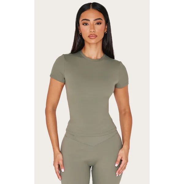 Petite Olive Sculpt Longline Short Sleeve Gym Top