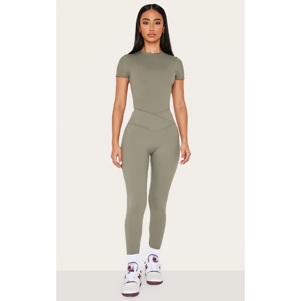 Petite Olive Sculpt Wrap Waist Gym Leggings