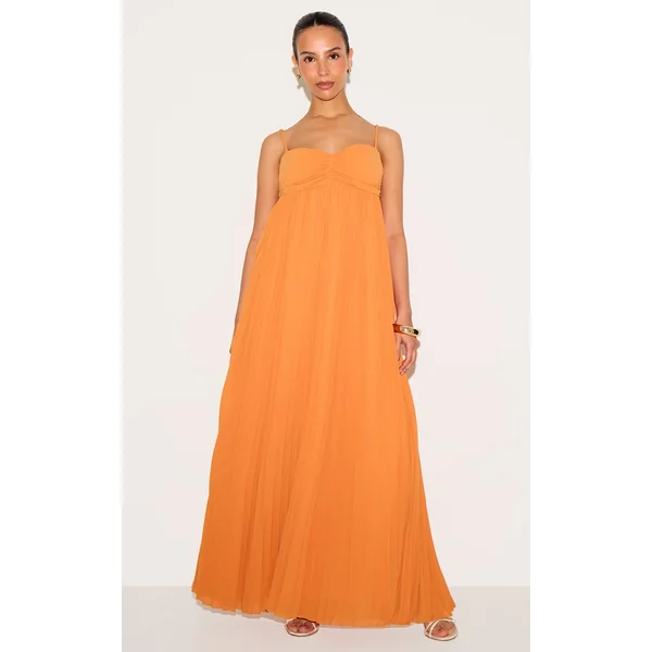 Petite Orange Plisse Maxi Dress