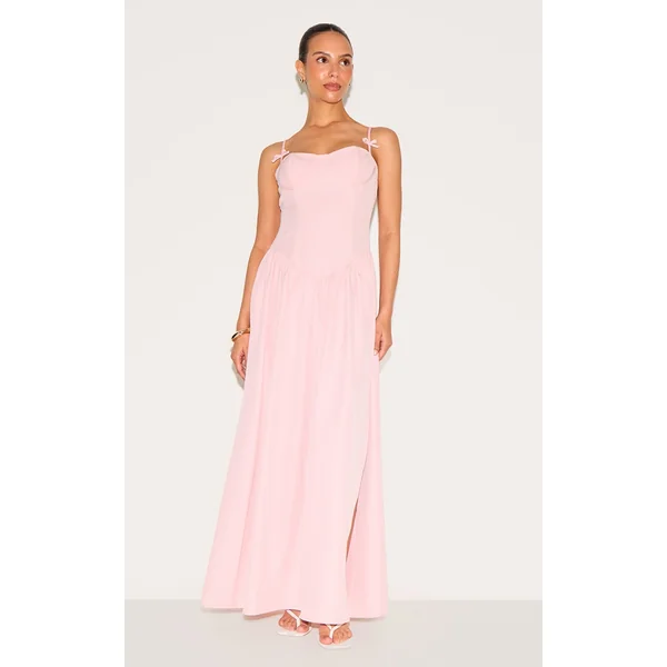 Petite Pale Rose Strappy Corset Detail Pleated Midi Dress